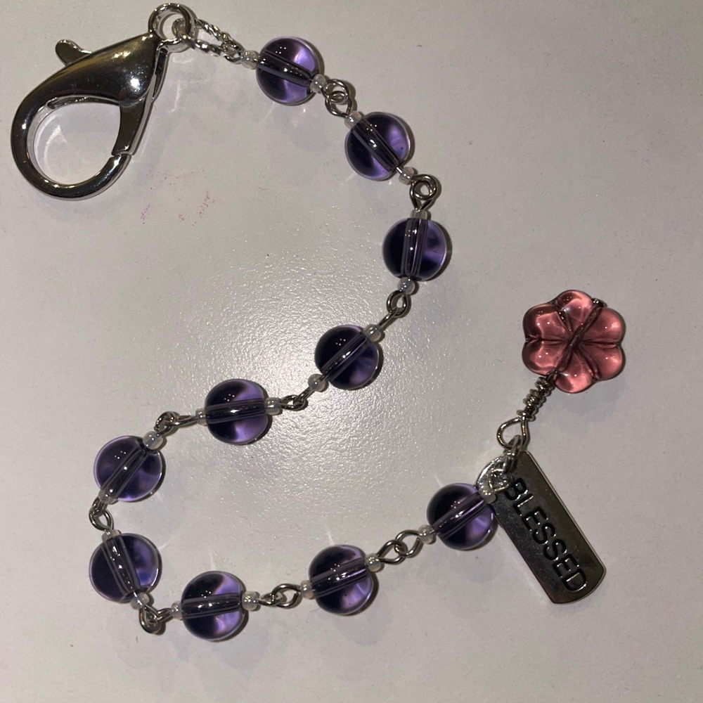 Purple Beaded Prayer/Rosary Cain with Flower & Blessed Charm